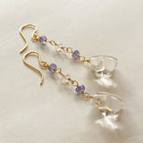 Flower crystal, tanzanite, and moonstone earrings