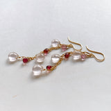 Star rose quartz and pink tourmaline long earrings 