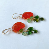 Orange cut carnelian and tourmaline earrings