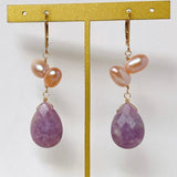 Lepidolite and freshwater pearl lever back earrings