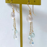 Star rose quartz, rainbow moonstone, and aquamarine earrings