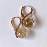 Vermeil 8mm golden rutilated quartz lever back earrings pink gold A 