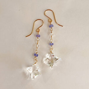 Flower crystal, tanzanite, and moonstone earrings