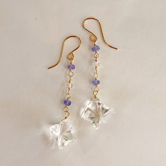 Flower crystal, tanzanite, and moonstone earrings