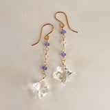 Flower crystal, tanzanite, and moonstone earrings