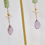 Ametrine, green kyanite and freshwater pearl earrings 