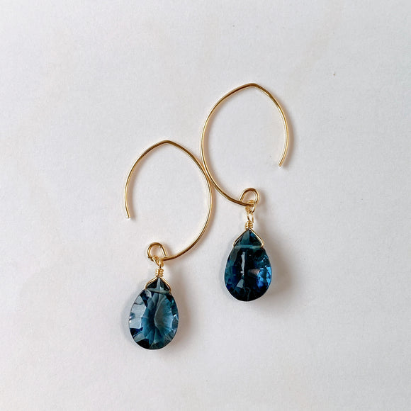 Concave cut large London blue topaz earrings B