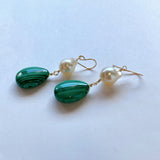 Large malachite and Akoya pearl earrings