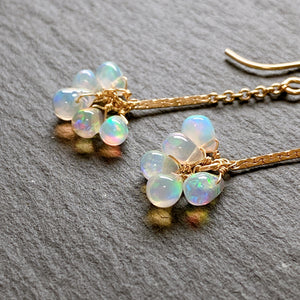 opal pompon earrings