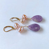 Lepidolite and freshwater pearl lever back earrings